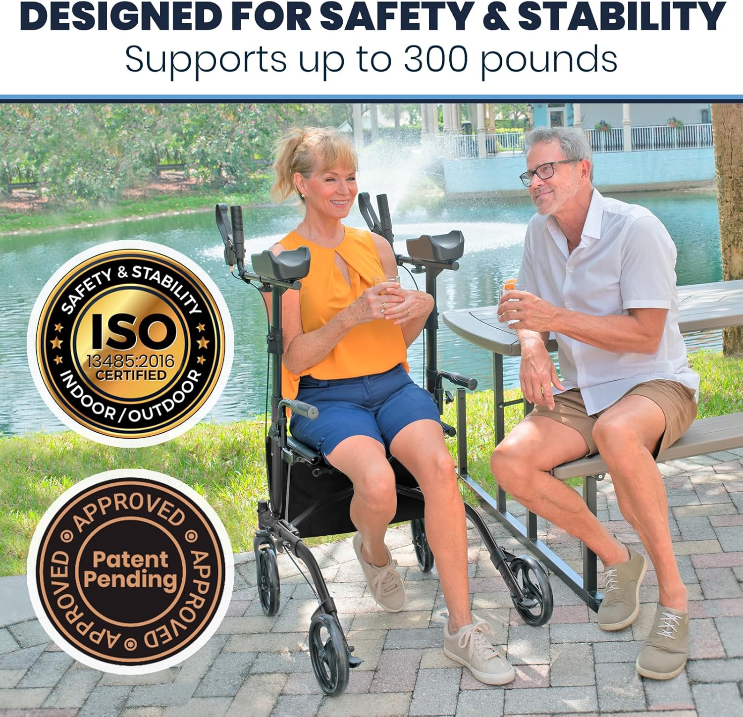Senior Upright Mobility Walker With Seat - 300lb Capacity - Image 9