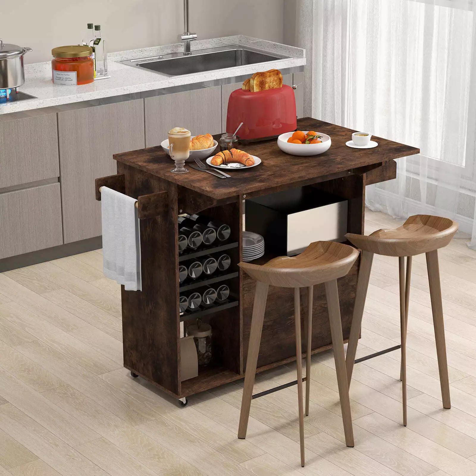 Seth Kitchen Island With Wheels & Seating - Image 7