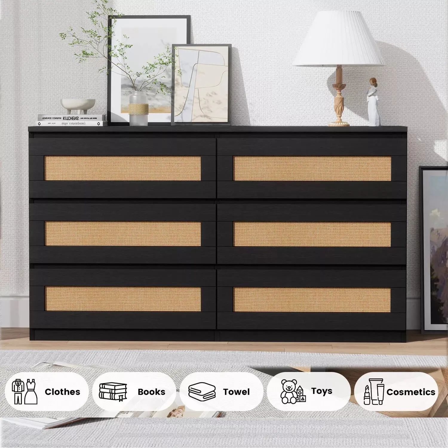 Shaw Rattan Wide 6 Drawer Chest Dresser - Image 4