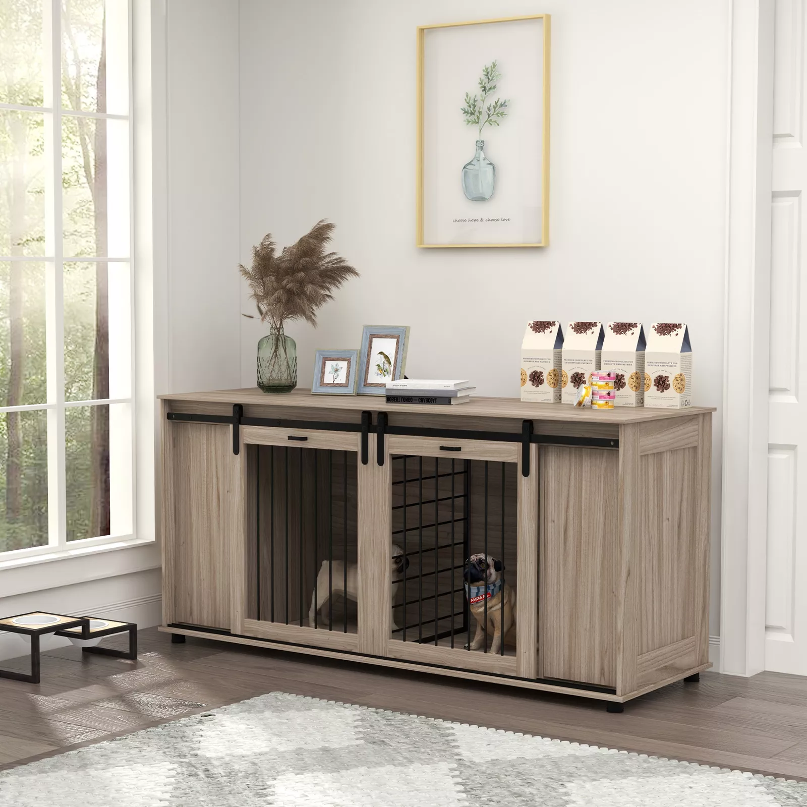 70.9" Shelby Double Dog Crate Furniture For 2 Dogs