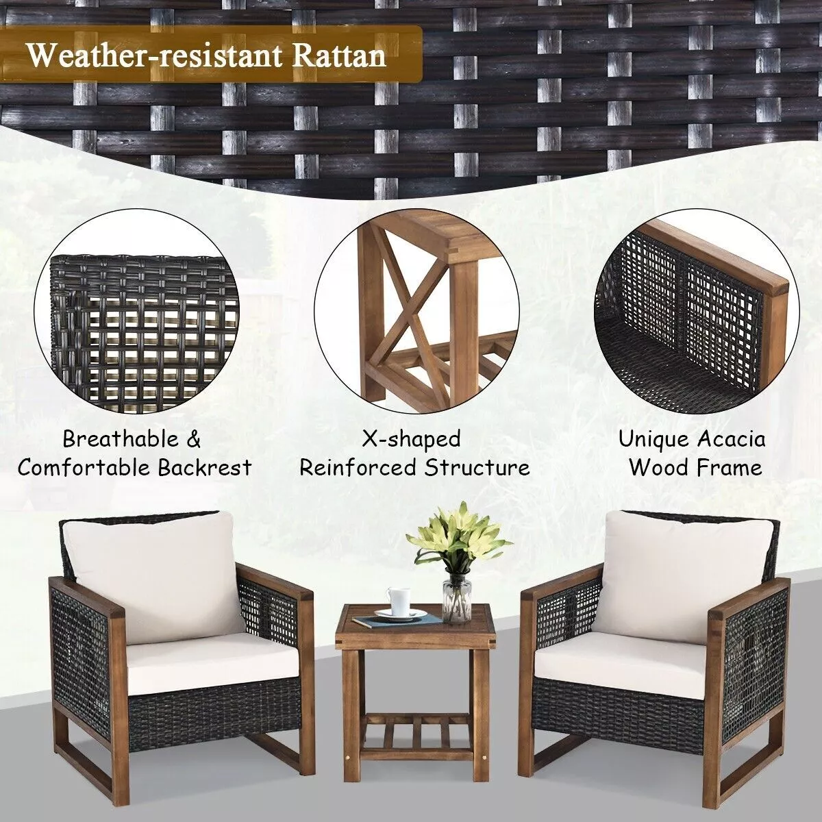 Shivam Rattan Bistro Garden Furniture Set - Image 5