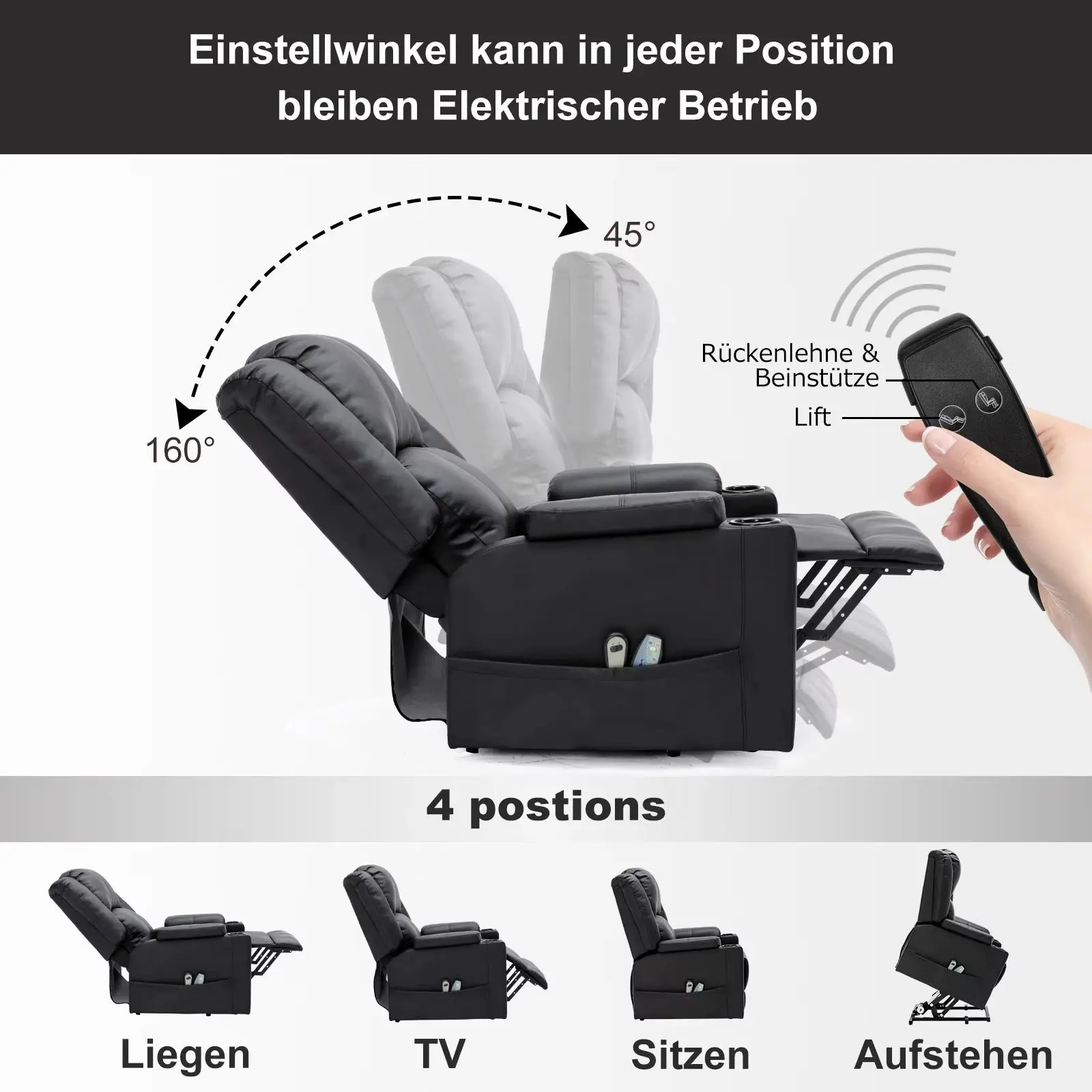 Single Seater Manual Air Leather Recliner with Built-In Cup Holder and Side Pocket - Image 3