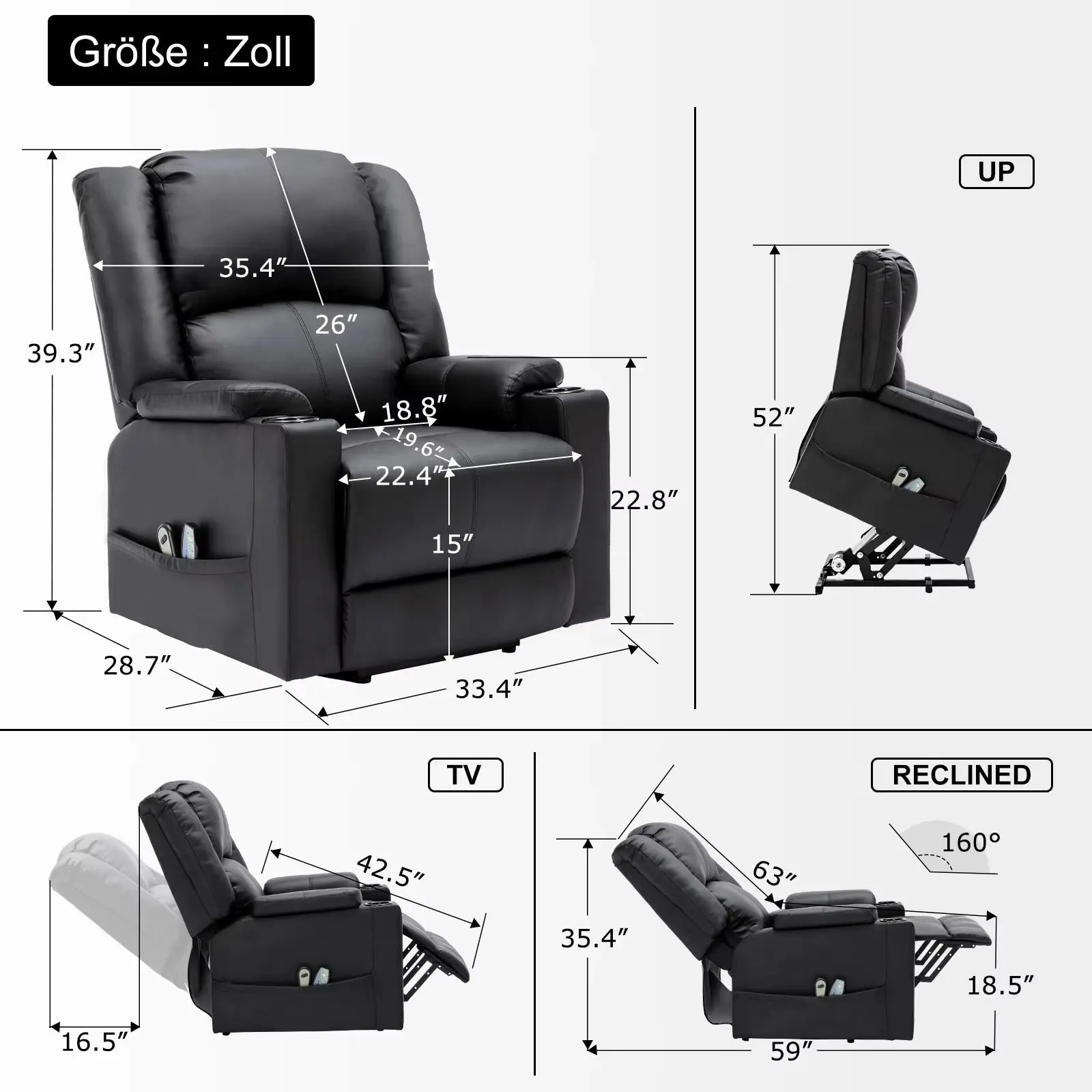 Single Seater Manual Air Leather Recliner with Built-In Cup Holder and Side Pocket - Image 4