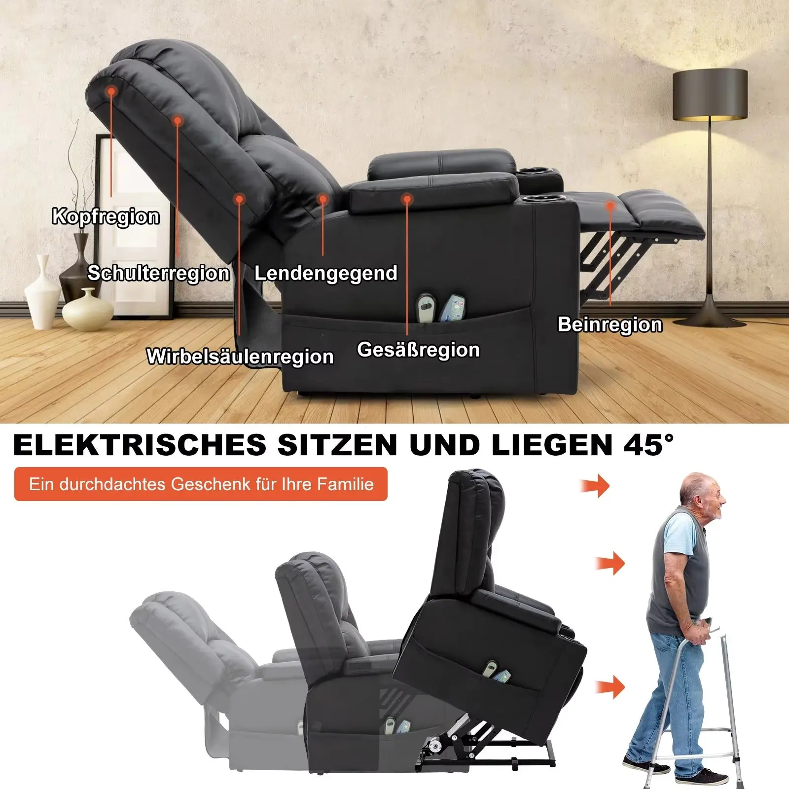 Single Seater Manual Air Leather Recliner with Built-In Cup Holder and Side Pocket - Image 5