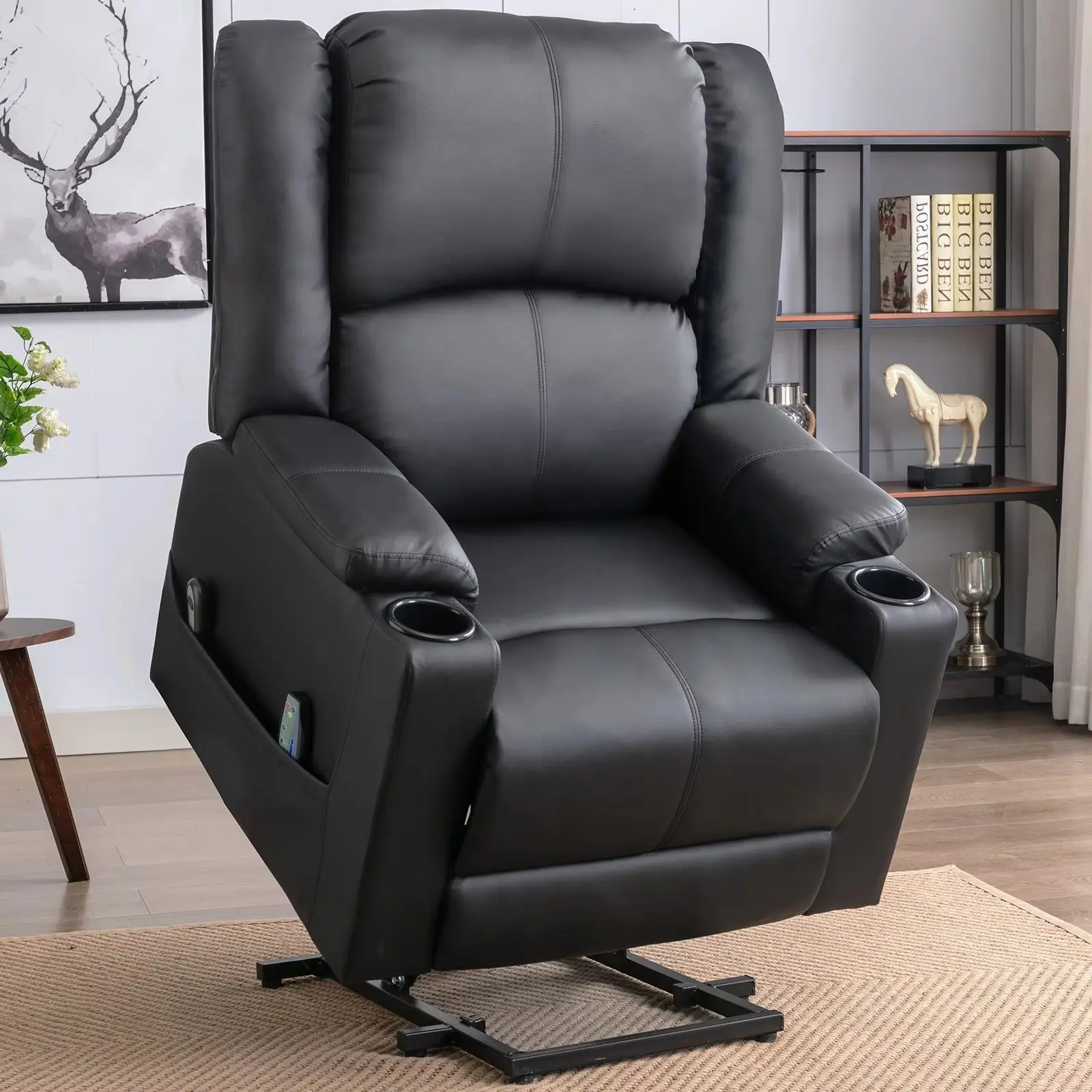 Single Seater Manual Air Leather Recliner with Built-In Cup Holder and Side Pocket - Image 6