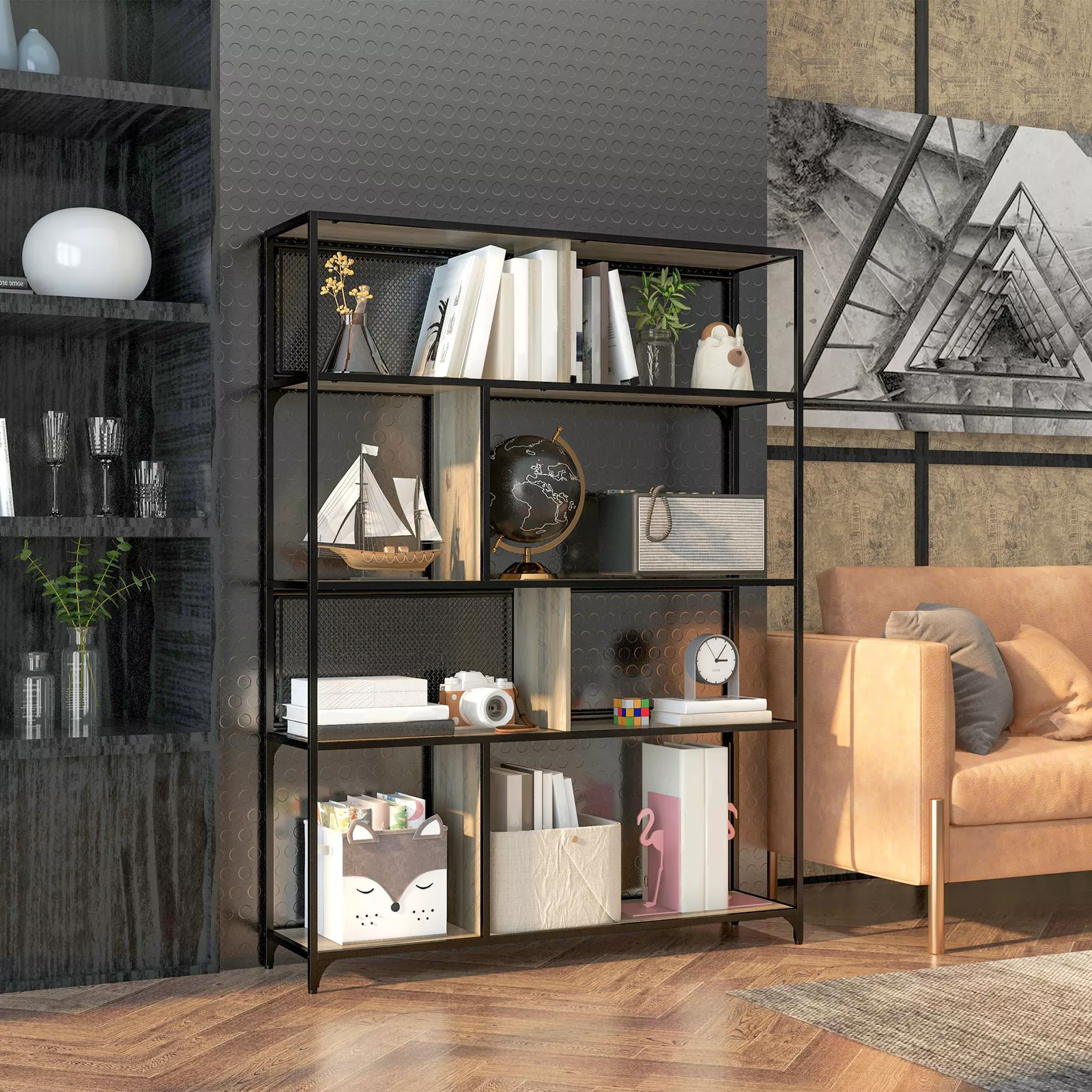 Sufyan Industrial Bookcase Bookshelf