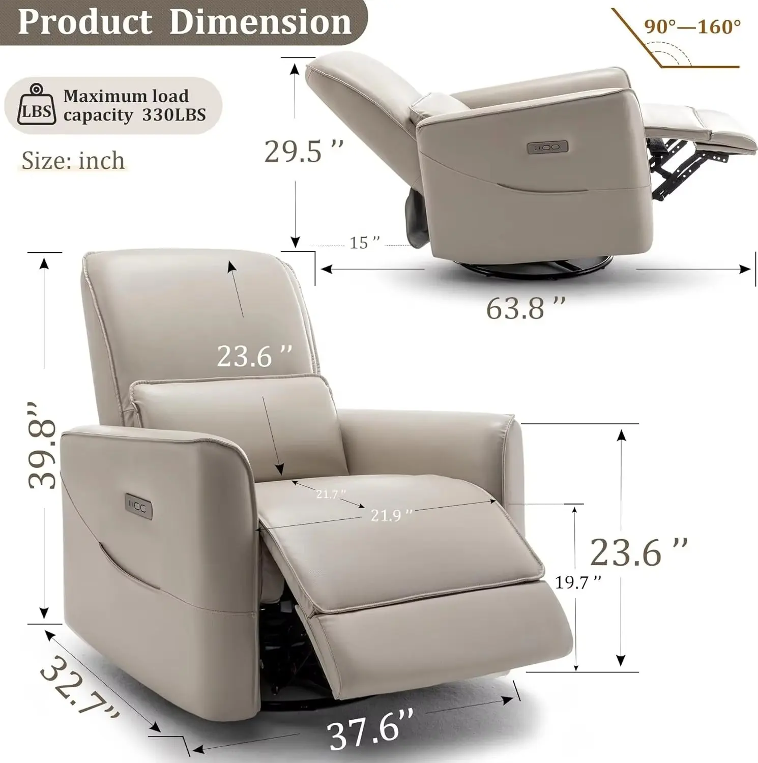 Swivel Rocker Power Recliner Chair with Smooth Motion System and USB & Type-C Ports - Image 4
