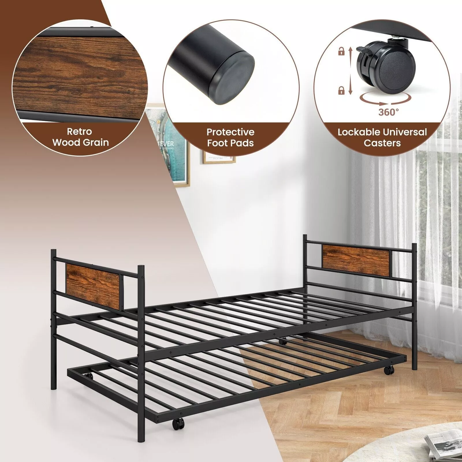 Syeda Single Trundle Bed With Pull Out - Image 5