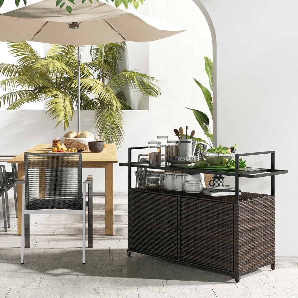 Talha Rattan Outdoor Bar Cart