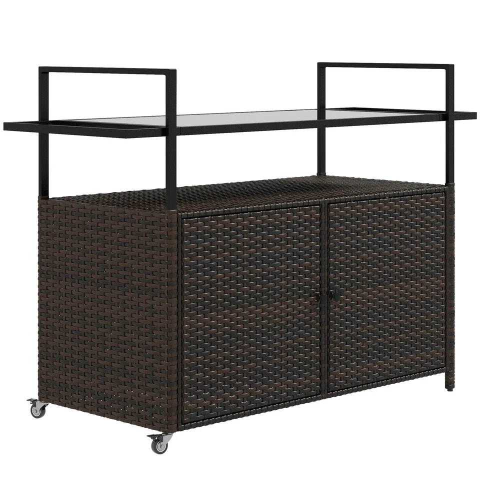 Talha Rattan Outdoor Bar Cart - Image 3