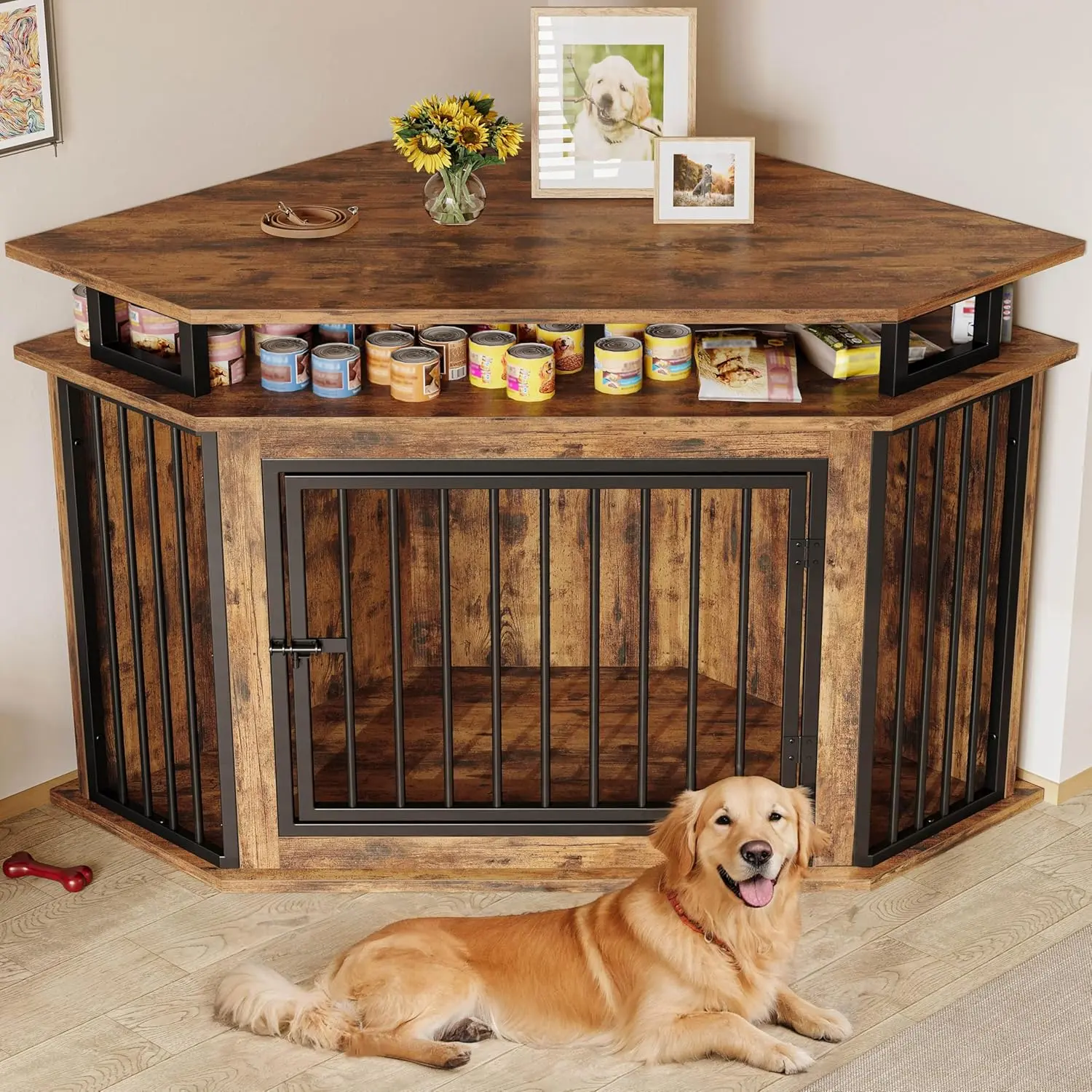 46.5" Tran Large Corner Dog Crates Furniture