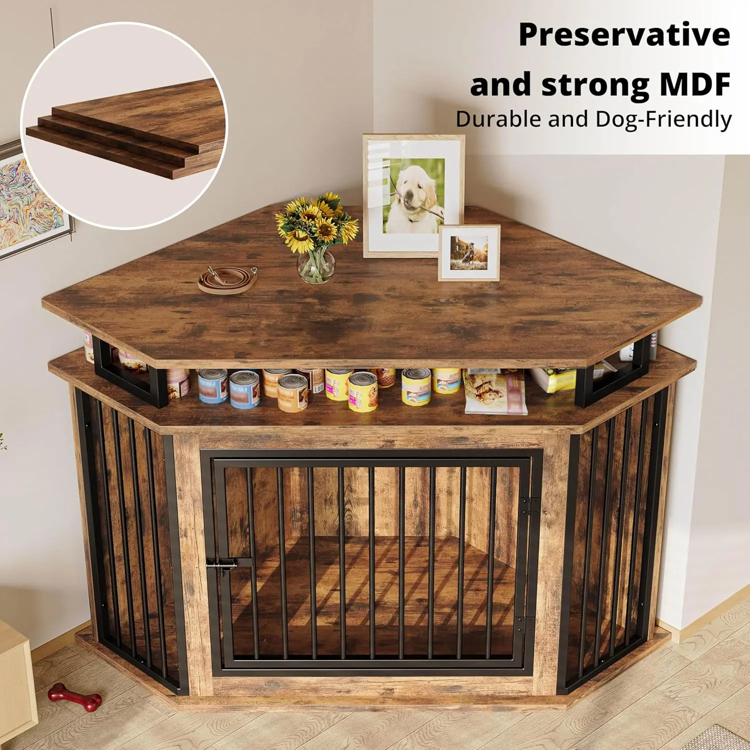 46.5" Tran Large Corner Dog Crates Furniture - Image 4