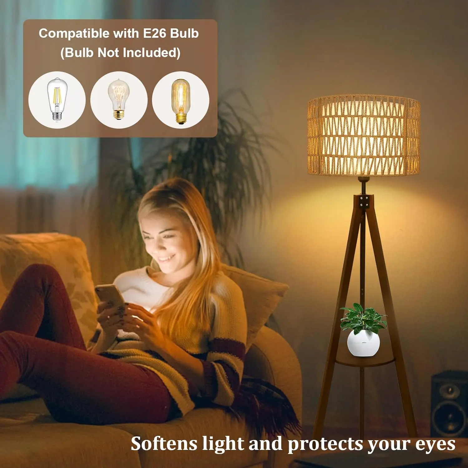 Tripod Rattan Living Room Floor Lamp - Image 5