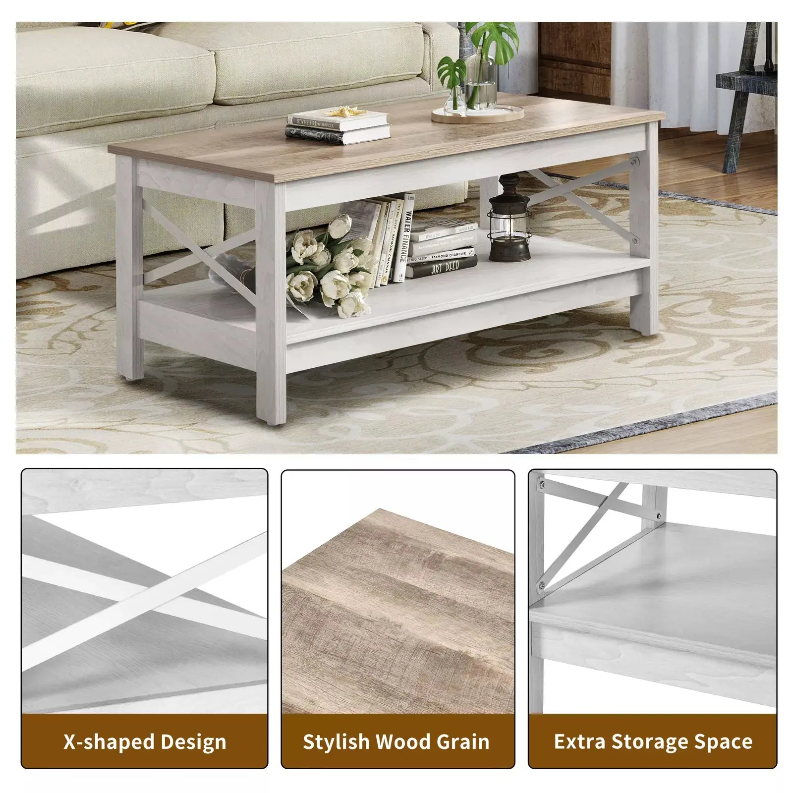 Ty Modern Farmhouse Coffee Table With Storage - Image 3