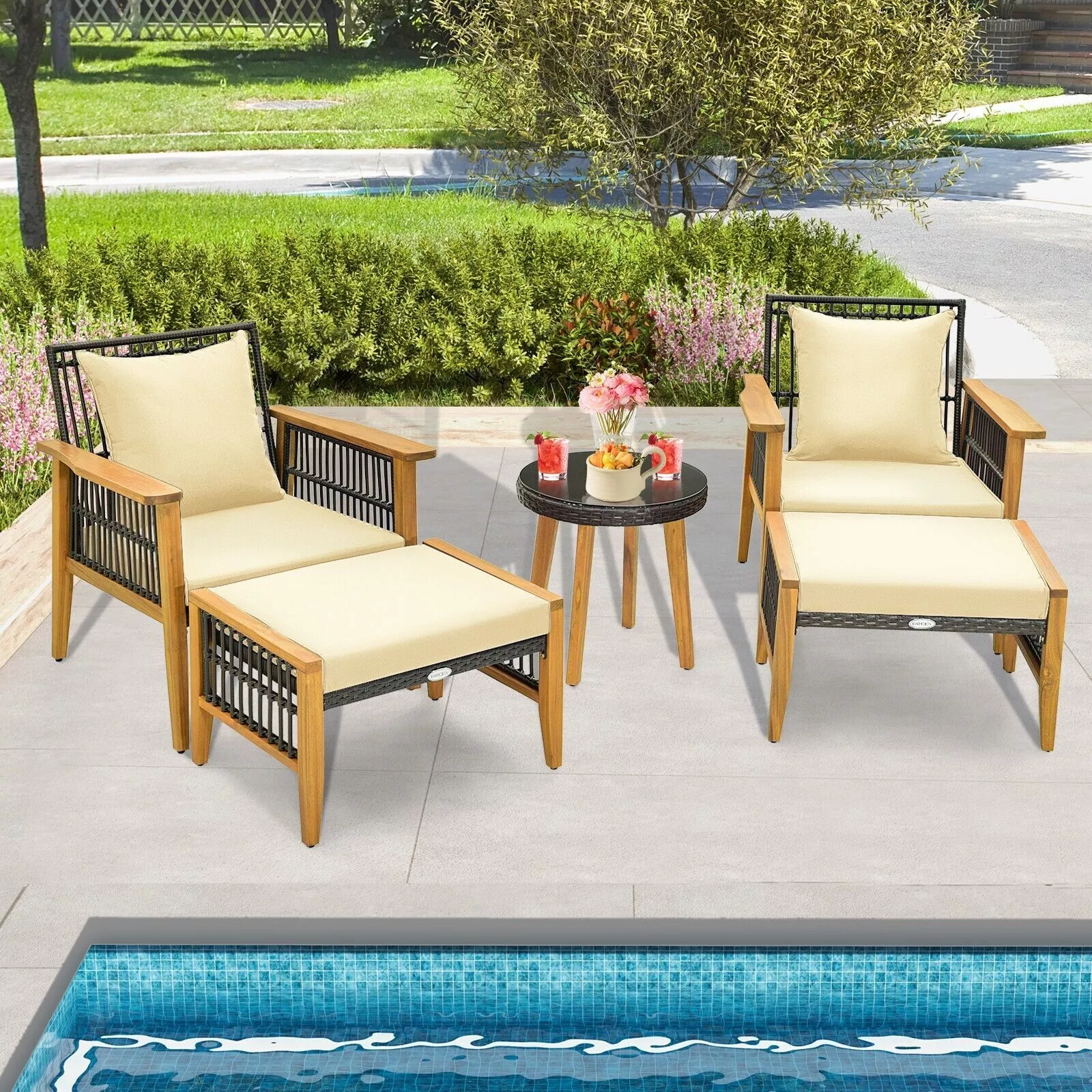 Umair Rattan 5 Pieces Garden Furniture Set