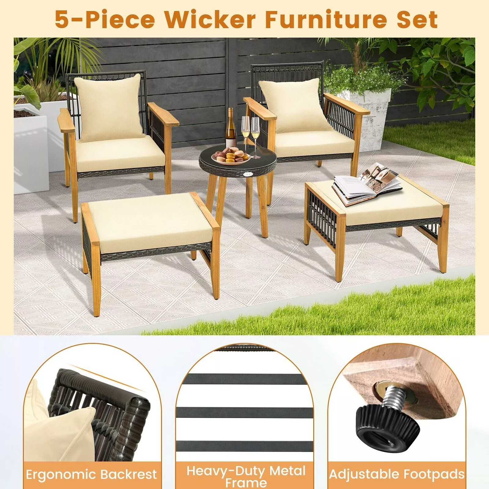 Umair Rattan 5 Pieces Garden Furniture Set - Image 3