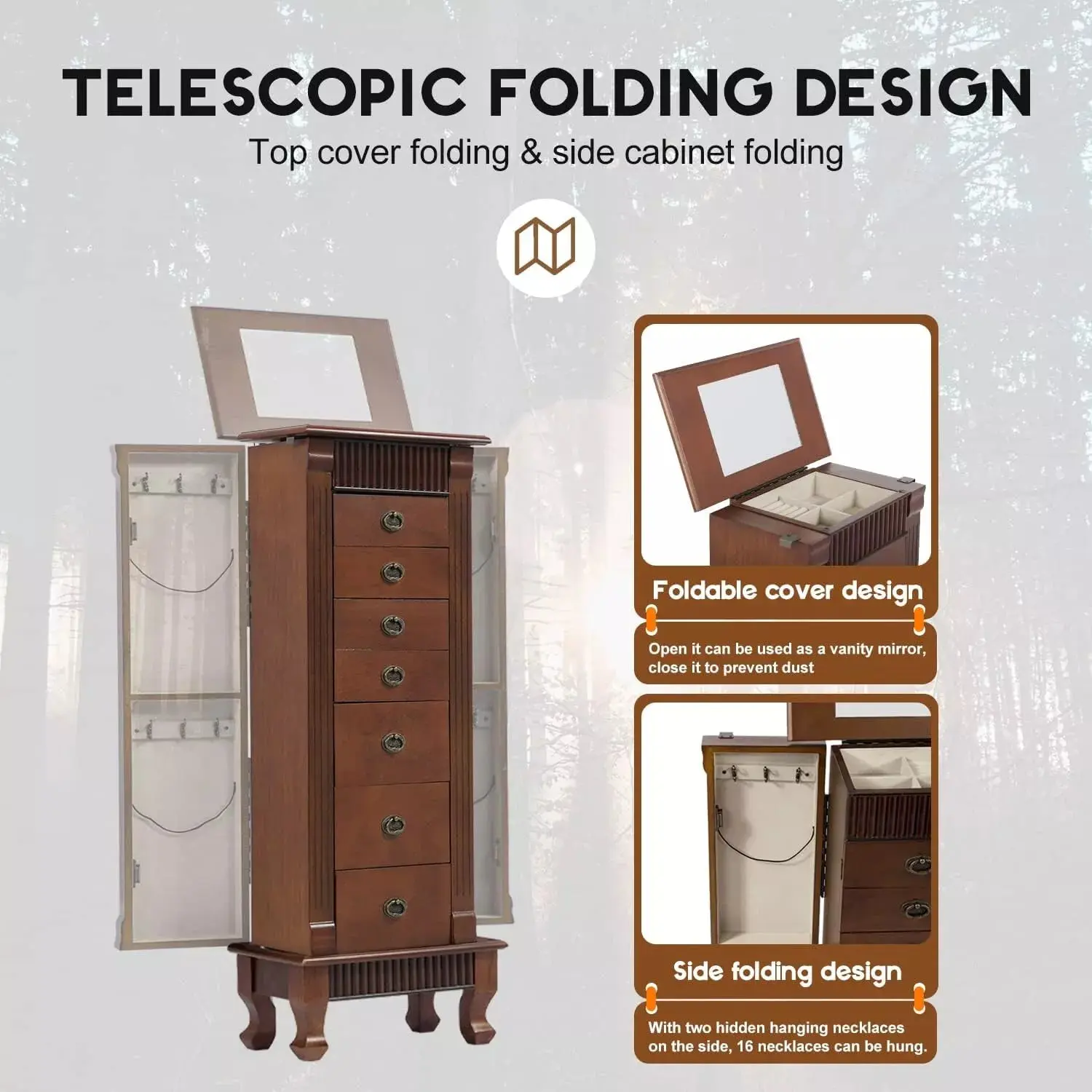 Vintage Mirror Jewelry Armoire Cabinet - Image 6