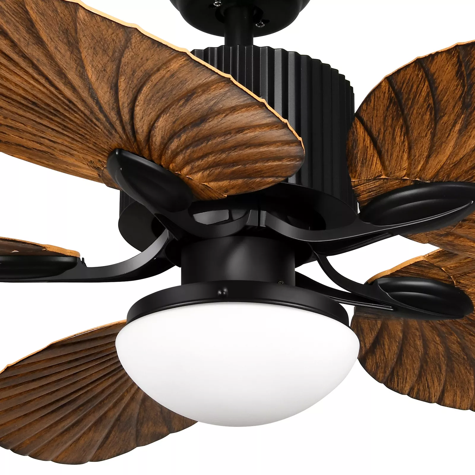 Walnut Palm Leaf Ceiling Fan With Light & Remote - Image 3