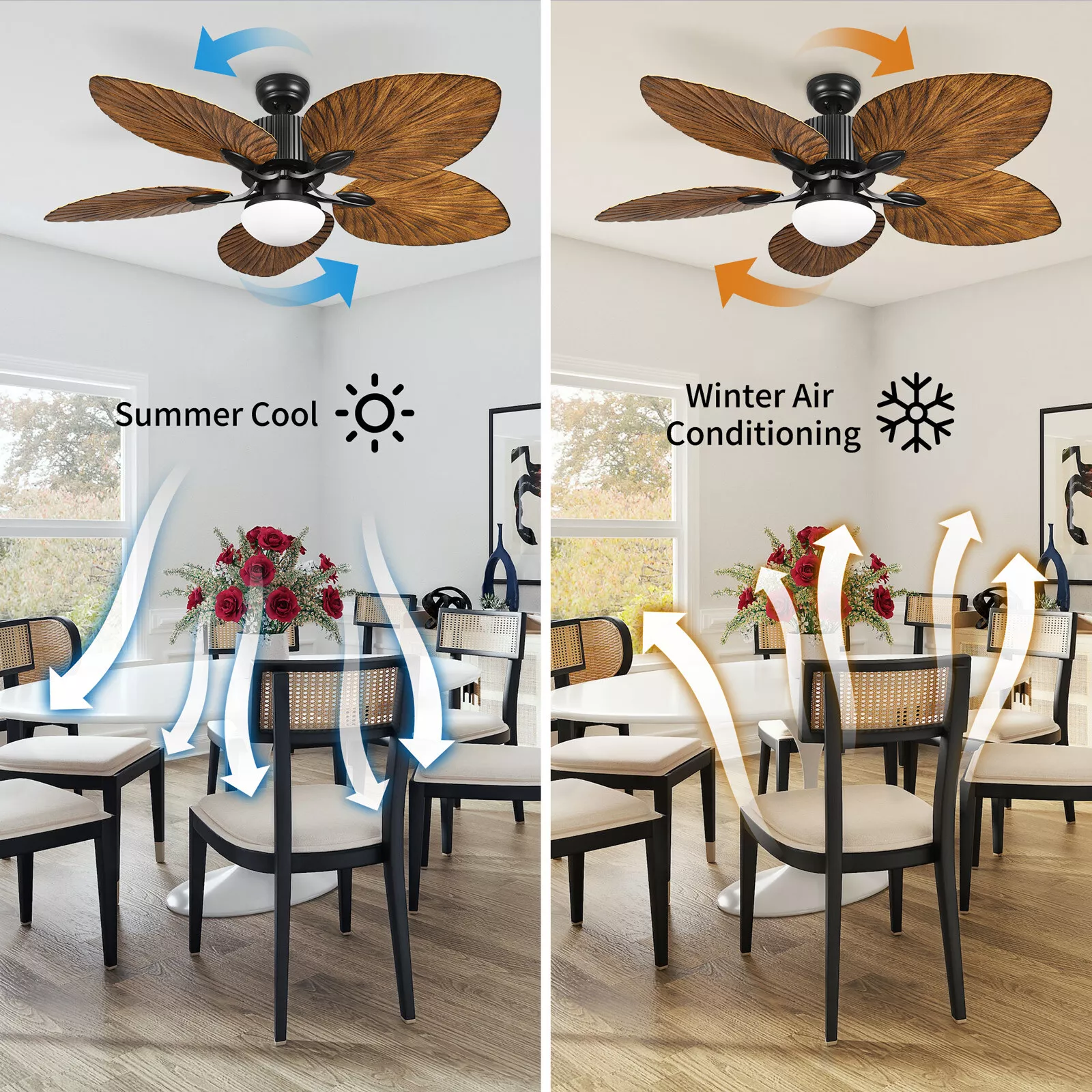 Walnut Palm Leaf Ceiling Fan With Light & Remote - Image 5