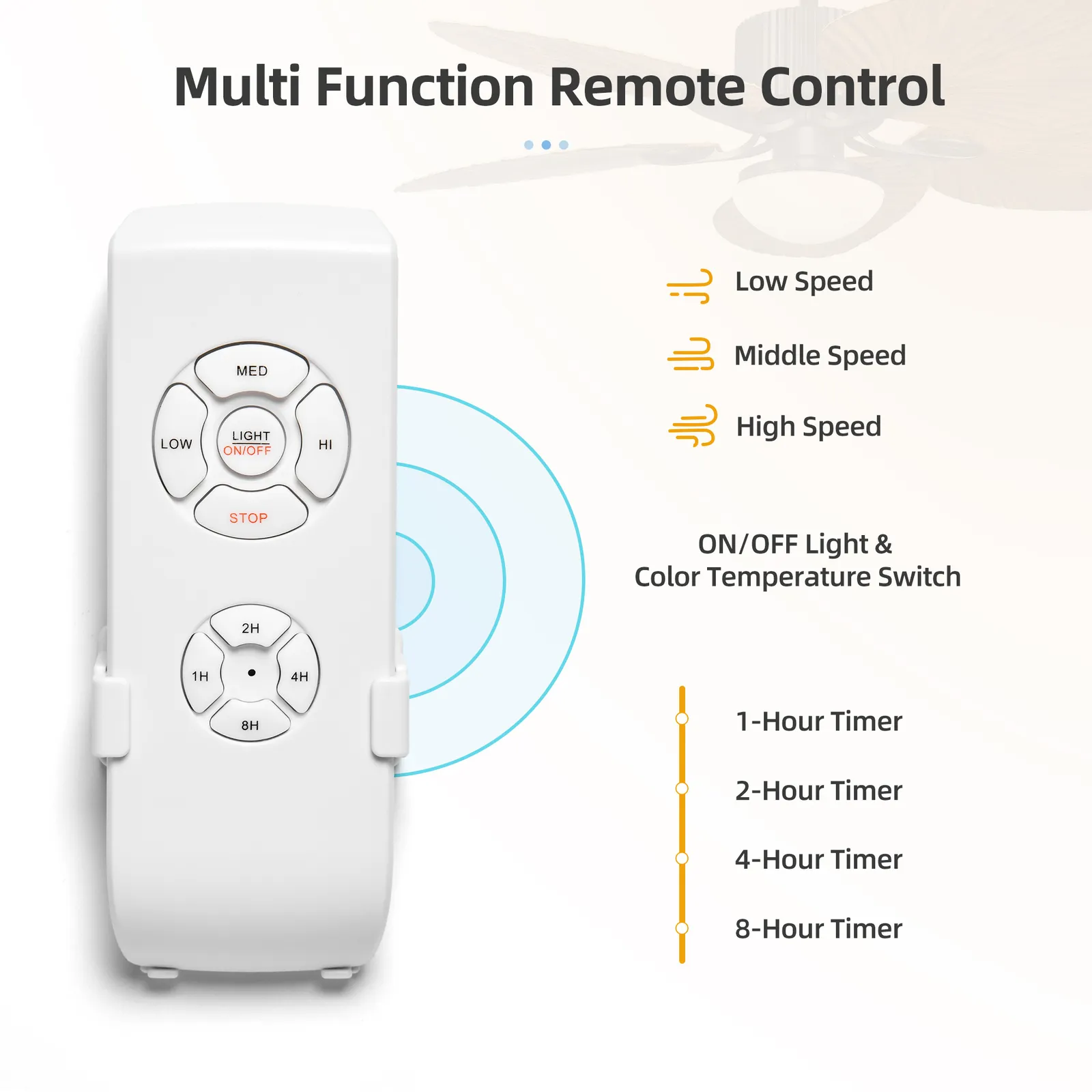 Walnut Palm Leaf Ceiling Fan With Light & Remote - Image 6
