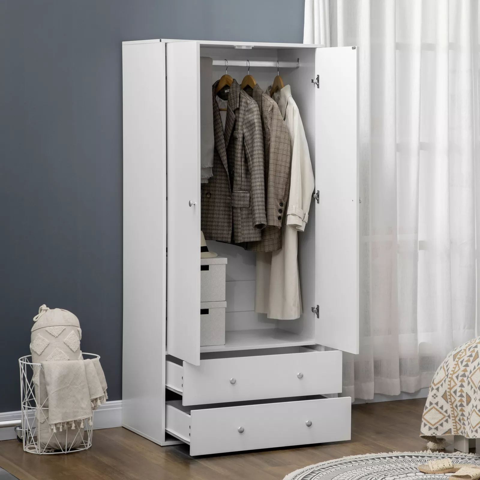 White Armoire Wardrobe Closet - Image 3