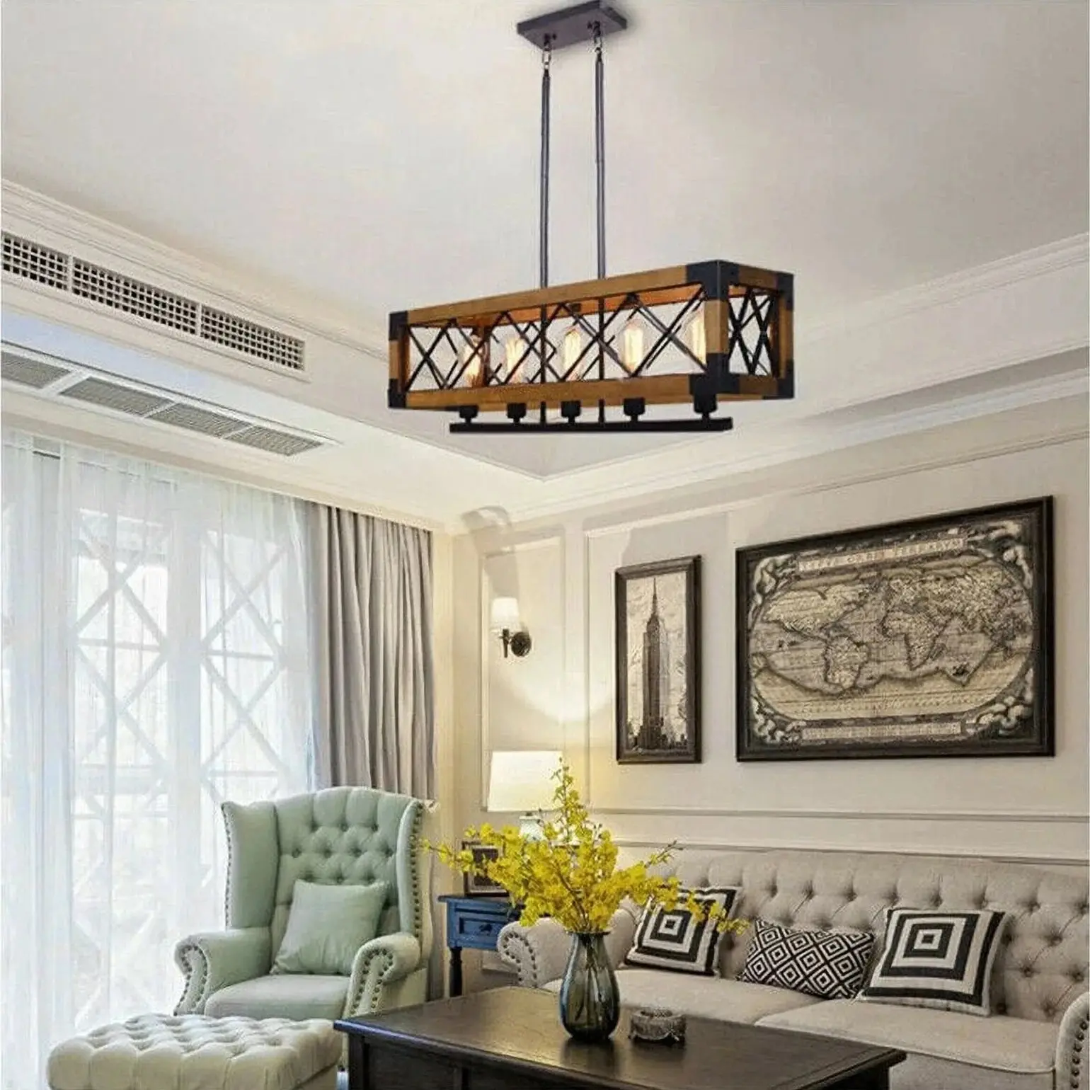 Wood Cage Farmhouse Dining Room Chandelier - Image 2