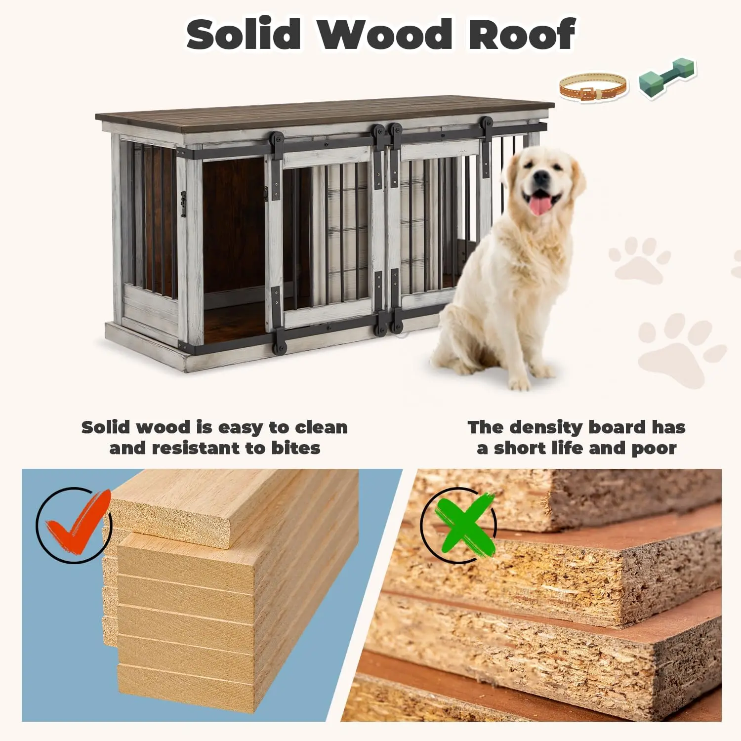 62.5" Wood Double Dog Crate Furniture For 2 Dogs - Image 3