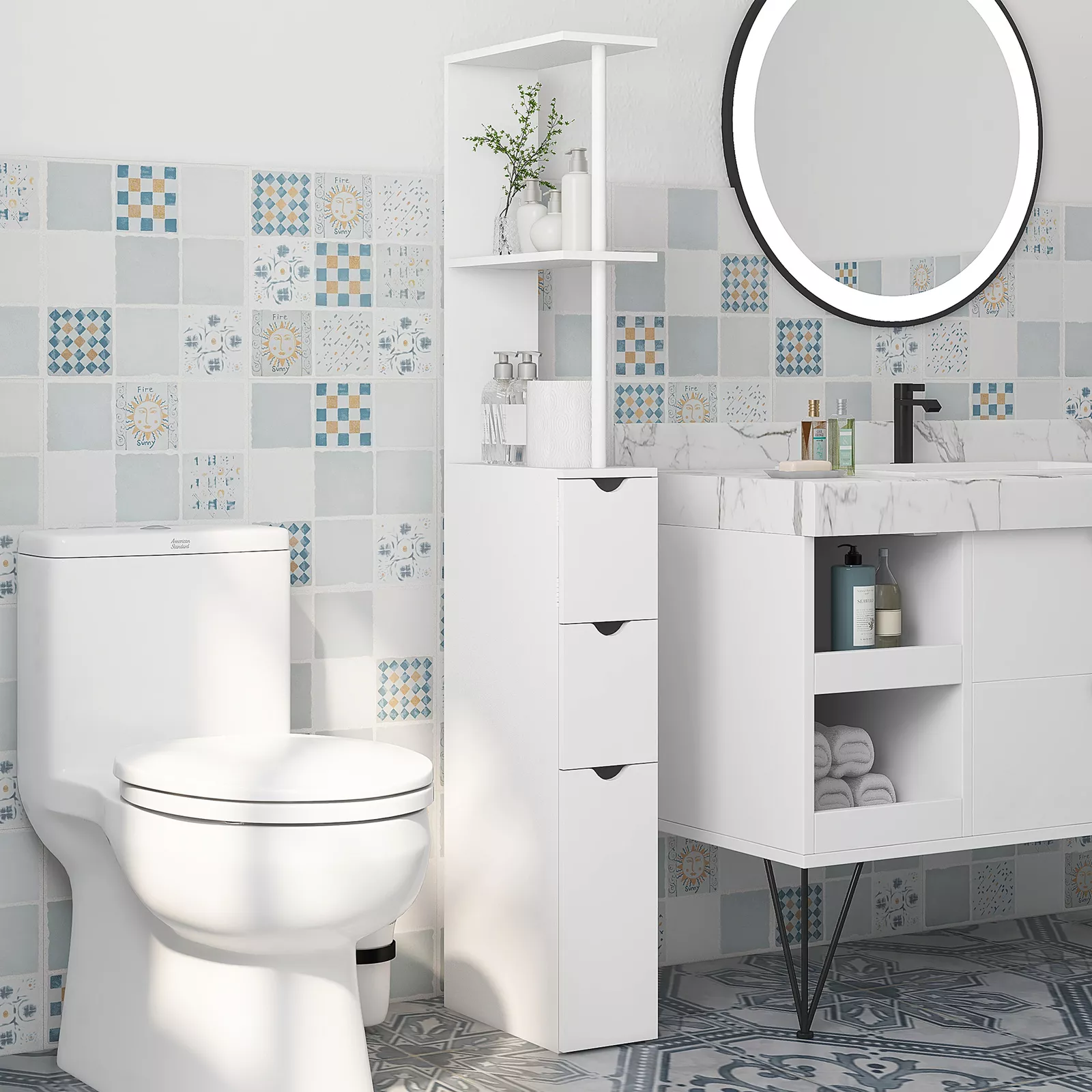 Zarah Tall Slim Freestanding Bathroom Cabinet