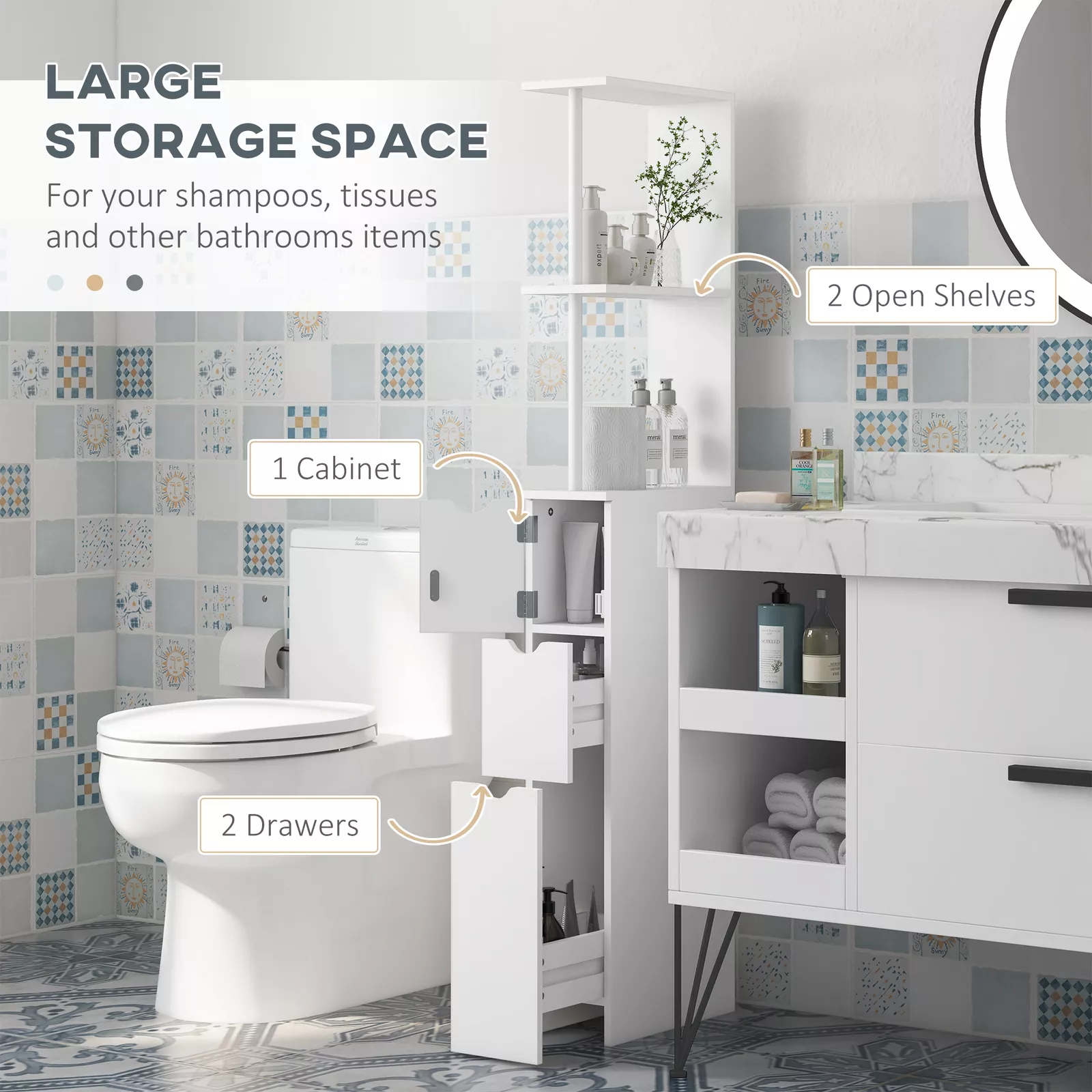 Zarah Tall Slim Freestanding Bathroom Cabinet - Image 3