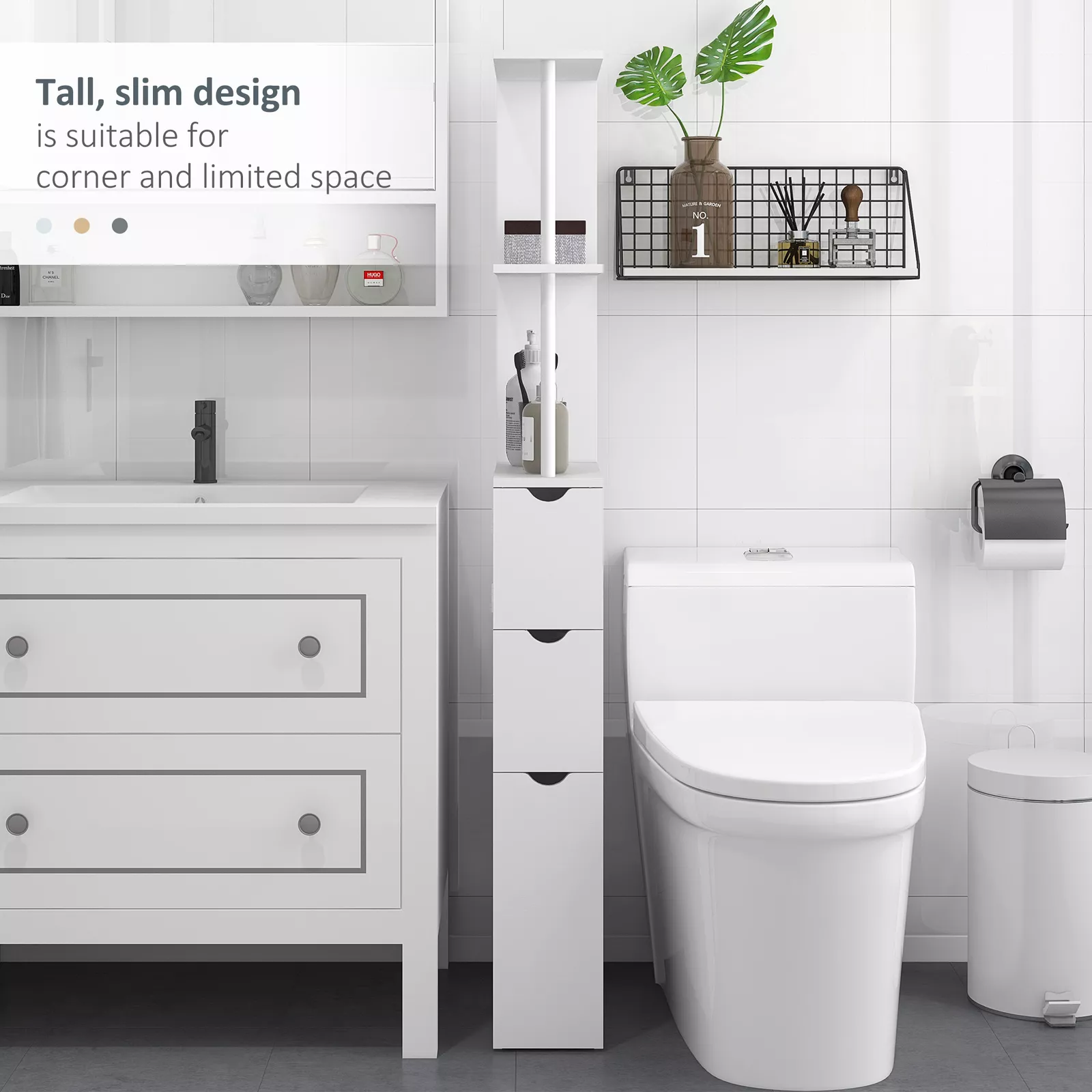 Zarah Tall Slim Freestanding Bathroom Cabinet - Image 4