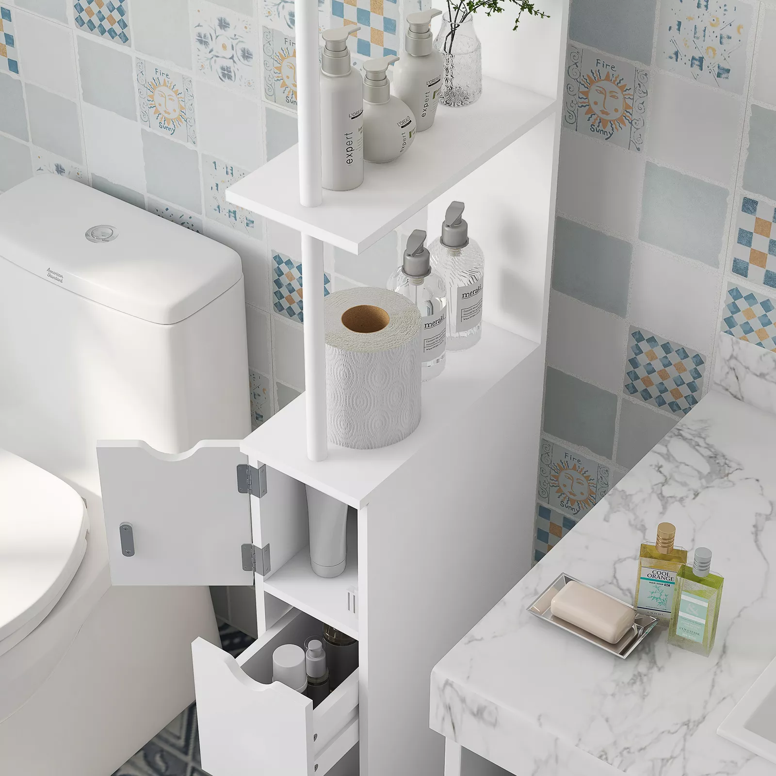 Zarah Tall Slim Freestanding Bathroom Cabinet - Image 7